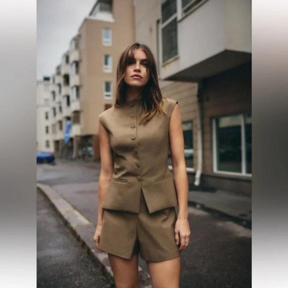 ZARA BUTTONED PLAID TOP - Picture 4 of 8